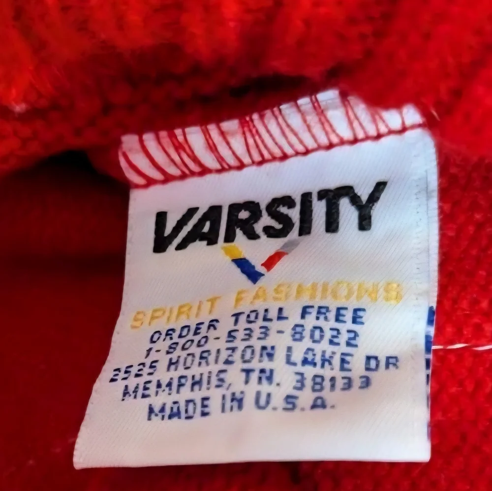 Vintage Varsity Cheerleader Sweater Red White Chevron Stripe Cougars Size S 80s